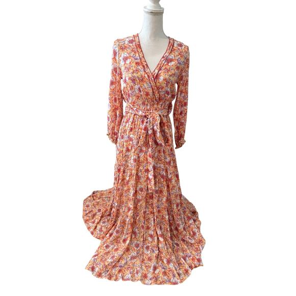 Revolve Poupette St Barth Emily V Neck Maxi Dress Peach Blue - Picture 1 of 7